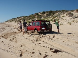 The track can be very boggy on the way to Wedge Island The beach to Wedge Island can be very soft