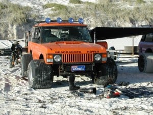 Huge drag tyres on a four wheel drive Massive tyres for beach driving