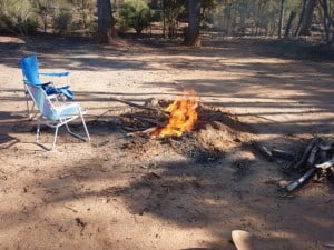 A fire along the Holland Track Enjoying a fire along the Holland Track