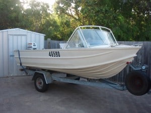 A small boat used for spearfishing A boat makes spearing so much easier