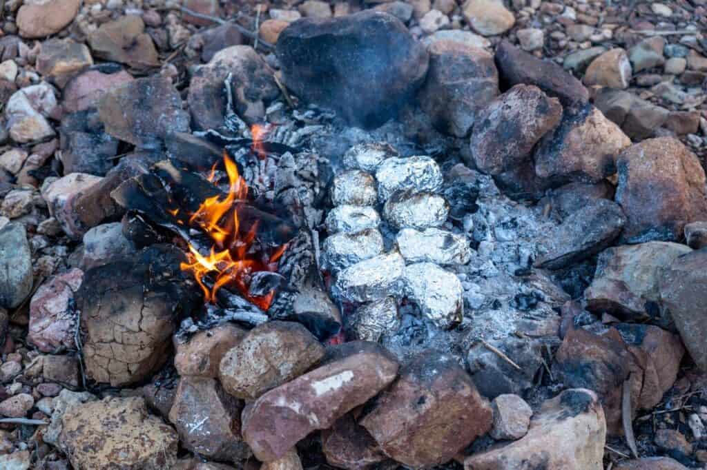 Campfire baked potatoes; the easiest camping side possible