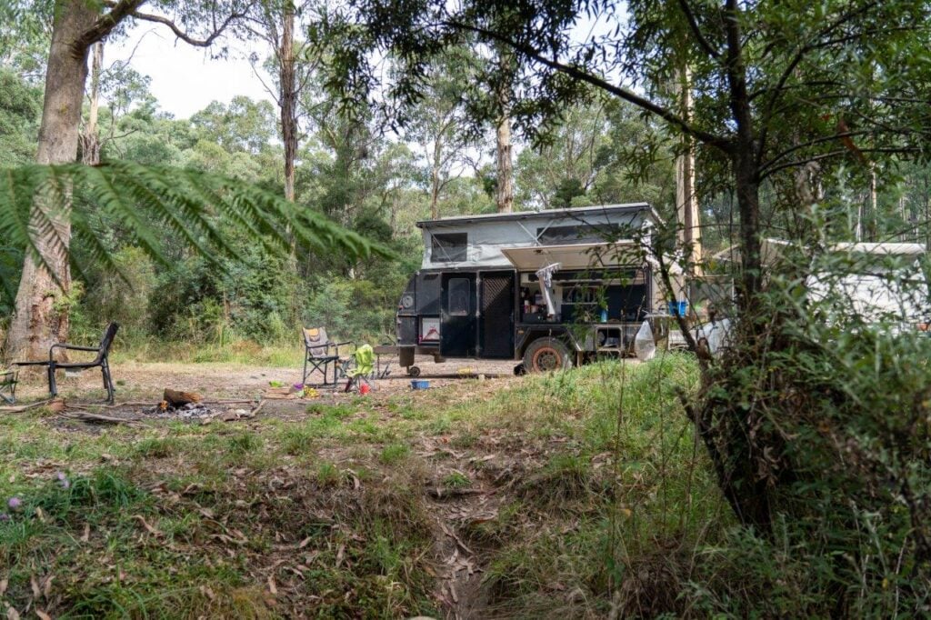 View of Big River State Forest Camping; pristine creek side camps