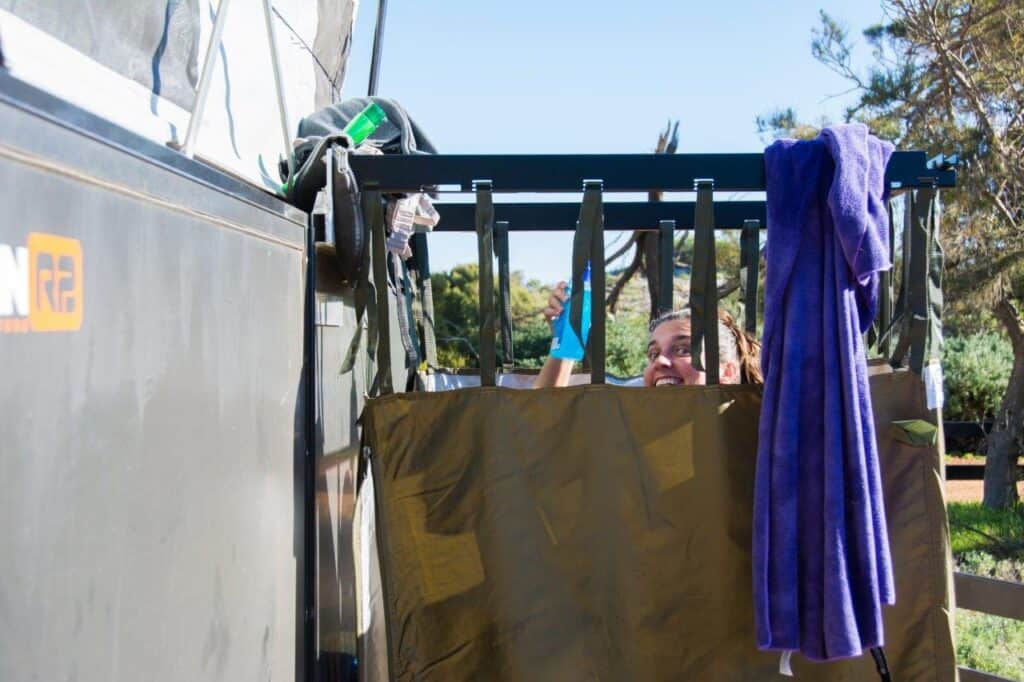 Quick Pitch Shower Tent Review (our outdoor bathroom)